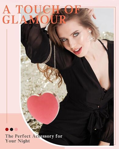 Equsion Velour Heart Shaped Purse Clutch Evening Bag Rhinestone Heart Earrings Shoulder Handbag for Valentines Party Prom in Saudi Arabia