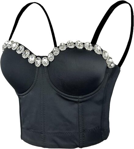 ELLACCI المرأة السوداء الناعمة حجر الراين رفع بوستير المحاصيل الأعلى مع الأشرطة للانفصال in Kuwait