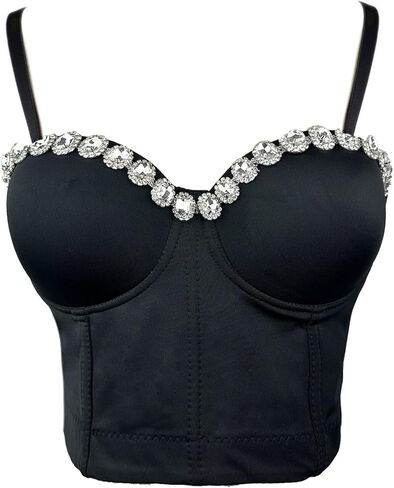 ELLACCI المرأة السوداء الناعمة حجر الراين رفع بوستير المحاصيل الأعلى مع الأشرطة للانفصال in Kuwait