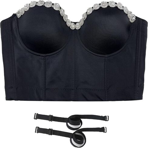 ELLACCI المرأة السوداء الناعمة حجر الراين رفع بوستير المحاصيل الأعلى مع الأشرطة للانفصال in Kuwait