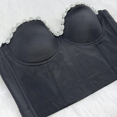 ELLACCI المرأة السوداء الناعمة حجر الراين رفع بوستير المحاصيل الأعلى مع الأشرطة للانفصال in Kuwait