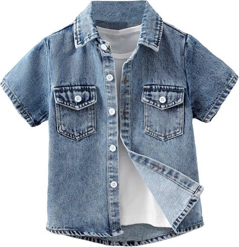 Floerns Boys Short Sleeve Button Down Denim Shirt Tops Without Tee in Saudi Arabia