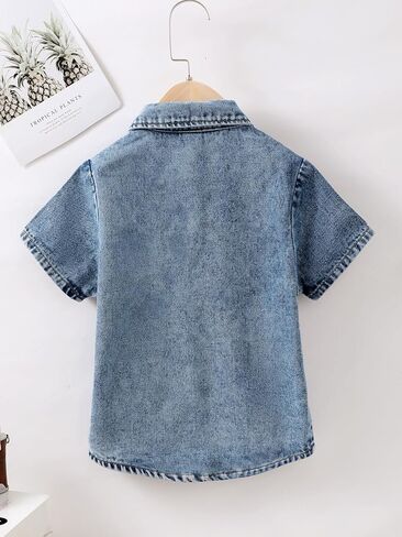 Floerns Boys Short Sleeve Button Down Denim Shirt Tops Without Tee in Saudi Arabia