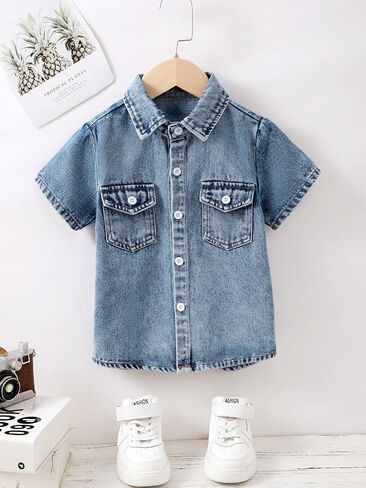 Floerns Boys Short Sleeve Button Down Denim Shirt Tops Without Tee in Saudi Arabia