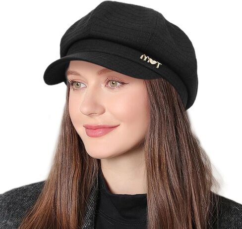 قبعات موزع الصحف النسائية كابي غاتسبي قبعة بيريه قبعات بيجوي للنساء أزياء السيدات قبعة موزع الصحف باللون الأسود in Kuwait