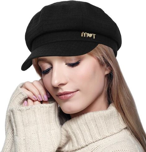 قبعات موزع الصحف النسائية كابي غاتسبي قبعة بيريه قبعات بيجوي للنساء أزياء السيدات قبعة موزع الصحف باللون الأسود in Kuwait