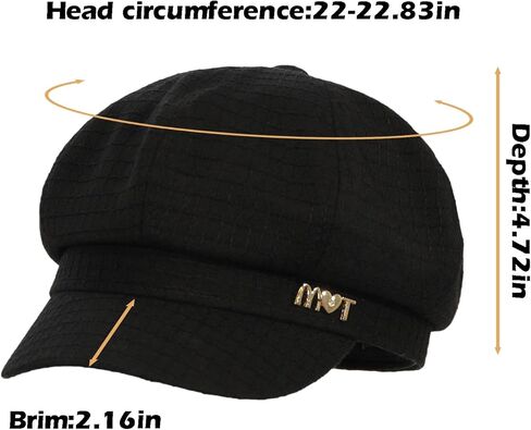 قبعات موزع الصحف النسائية كابي غاتسبي قبعة بيريه قبعات بيجوي للنساء أزياء السيدات قبعة موزع الصحف باللون الأسود in Kuwait