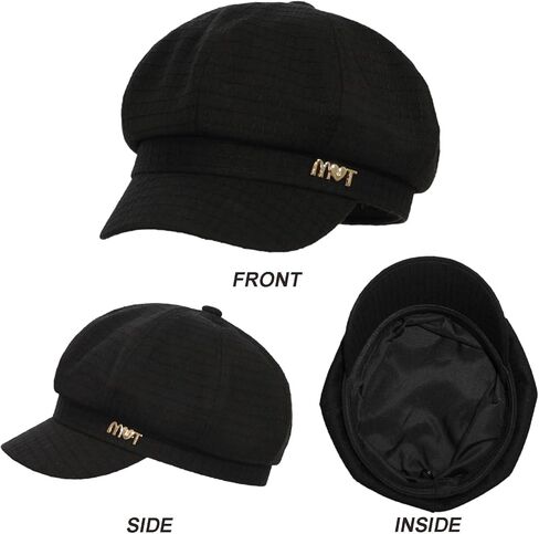 قبعات موزع الصحف النسائية كابي غاتسبي قبعة بيريه قبعات بيجوي للنساء أزياء السيدات قبعة موزع الصحف باللون الأسود in Kuwait