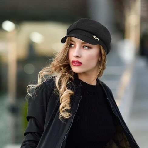 قبعات موزع الصحف النسائية كابي غاتسبي قبعة بيريه قبعات بيجوي للنساء أزياء السيدات قبعة موزع الصحف باللون الأسود in Kuwait