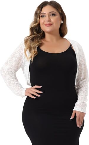 Agnes Orinda Plus Size Bolero Shrugs for Women Elegant Open Front Sheer 2024 Summer Crop Lace Floral Cardigans in Saudi Arabia