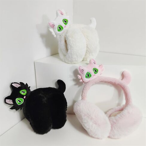 اوم اغطية اذن منفوشة دافئة للشتاء بتصميم عصري لطيف من الفرو قابلة للطي لتدفئة الاذن في الطقس البارد (اسود) in Kuwait