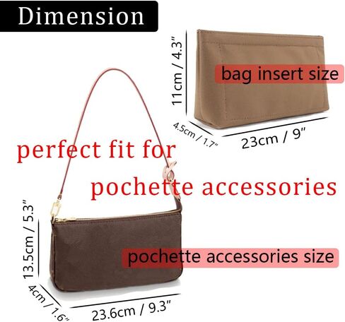 ملحق محفظة لملحقات Pochette، منظم حقيبة متوافق مع إكسسوارات LV Pochette، قماش Monogram، بطانة حقيبة جديدة أو قديمة (ملحق حقيبة بني) in Saudi Arabia