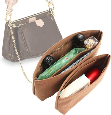 ملحق محفظة لملحقات Pochette، منظم حقيبة متوافق مع إكسسوارات LV Pochette، قماش Monogram، بطانة حقيبة جديدة أو قديمة (ملحق حقيبة بني) in Saudi Arabia