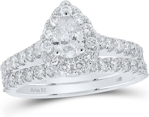 Jewels By Lux 14kt الذهب الأبيض الكمثرى الماس هالو خاتم الزفاف مجموعة 1-3/4 Cttw للمرأة المشاركة خاتم الزواج الذكرى الفرقة in Saudi Arabia