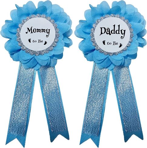 MaternitMaternity Sash Mommy to Be & Daddy to Be مجموعة دبابيس على شكل زهرة وحزام للبطن لدعائم صور الحمل وإظهار الجنس وديكورات هدايا استحمام الطفل، أزرق سماوي in Kuwait