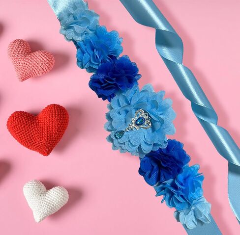 MaternitMaternity Sash Mommy to Be & Daddy to Be مجموعة دبابيس على شكل زهرة وحزام للبطن لدعائم صور الحمل وإظهار الجنس وديكورات هدايا استحمام الطفل، أزرق سماوي in Kuwait