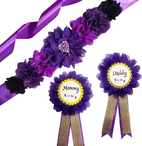 MaternitMaternity Sash Mommy to Be & Daddy to Be مجموعة دبابيس على شكل زهرة وحزام للبطن لدعائم صور الحمل وإظهار الجنس وديكورات هدايا استحمام الطفل، أزرق سماوي in Kuwait
