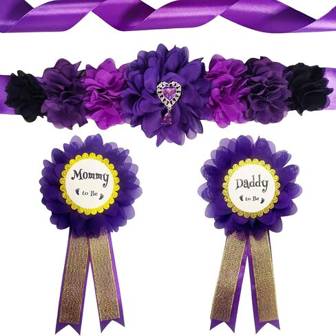 MaternitMaternity Sash Mommy to Be & Daddy to Be مجموعة دبابيس على شكل زهرة وحزام للبطن لدعائم صور الحمل وإظهار الجنس وديكورات هدايا استحمام الطفل، أزرق سماوي in Kuwait