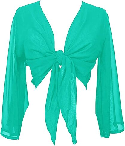 Indian Trendy Women's Flair Wrap Tie Top Chiffon Choli Blouse Belly Dance Gypsy Bolero Shrugs Cardigan in Kuwait