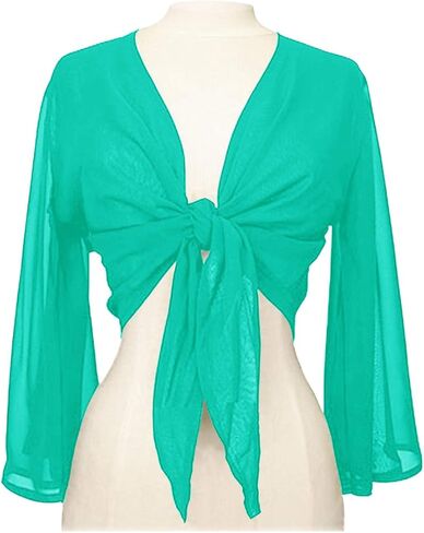 Indian Trendy Women's Flair Wrap Tie Top Chiffon Choli Blouse Belly Dance Gypsy Bolero Shrugs Cardigan in Kuwait