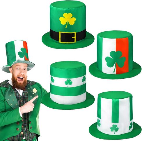 قبعة عيد القديس باتريك بلون اخضر من فينساتين، قبعات عيد القديس باتريك، قبعة ايرلندية لعيد القديس باتريك، اكسسوارات للحفلات التنكرية للرجال والنساء، 4 قطع in Kuwait