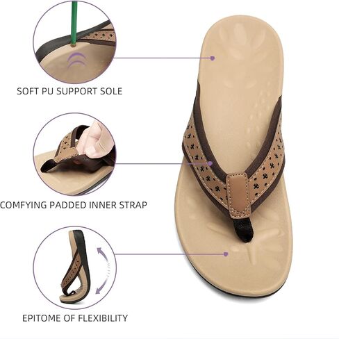 MEGNYA Womens Orthopedic Sandals with Arch Support, Summer Plantar Fasciitis Flip Flops for Flat Feet, Comfortable Cushioned Foam Slippers for Outdoor Beach in Kuwait