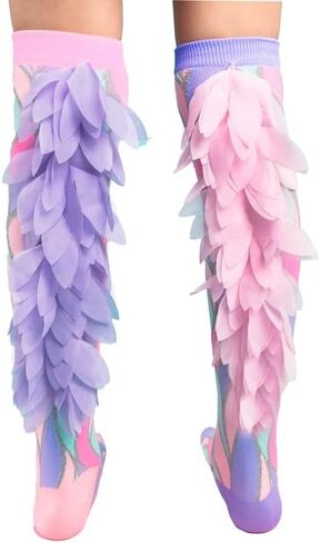 جوارب Fairy Floss، جوارب جميلة تصل إلى الركبة مع زخرفة مصنوعة يدويًا من الريش! in Kuwait