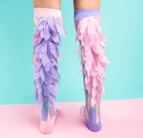 جوارب Fairy Floss، جوارب جميلة تصل إلى الركبة مع زخرفة مصنوعة يدويًا من الريش! in Kuwait