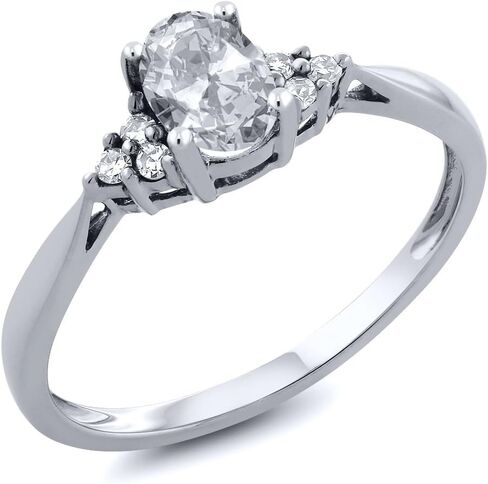 Gem Stone King 14K White Gold White Topaz and Diamond Engagement Ring For Women (0.56 Cttw, Gemstone Birthstone, Available In Size 5, 6, 7, 8, 9) in Saudi Arabia
