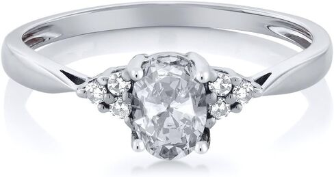 Gem Stone King 14K White Gold White Topaz and Diamond Engagement Ring For Women (0.56 Cttw, Gemstone Birthstone, Available In Size 5, 6, 7, 8, 9) in Saudi Arabia
