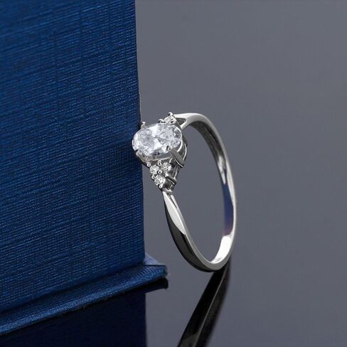 Gem Stone King 14K White Gold White Topaz and Diamond Engagement Ring For Women (0.56 Cttw, Gemstone Birthstone, Available In Size 5, 6, 7, 8, 9) in Saudi Arabia