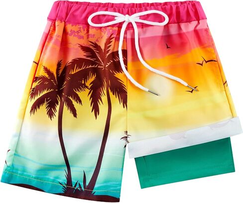 Boys Swim Trunk with Compression Boxer Brief Double Layer Beach Surf Board Shorts Kids Quick Dry Anti Chafe Swimwear in Saudi Arabia