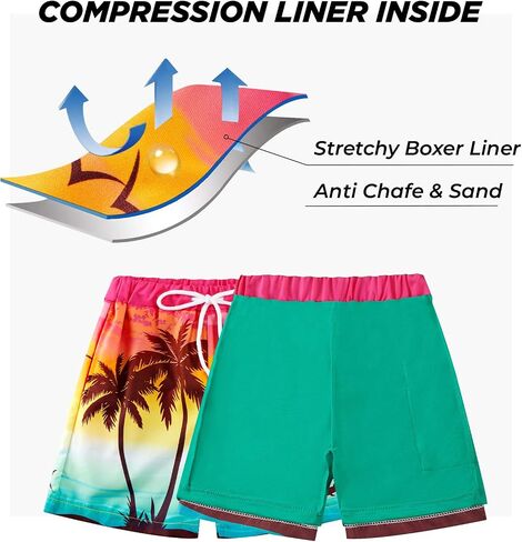 Boys Swim Trunk with Compression Boxer Brief Double Layer Beach Surf Board Shorts Kids Quick Dry Anti Chafe Swimwear in Saudi Arabia