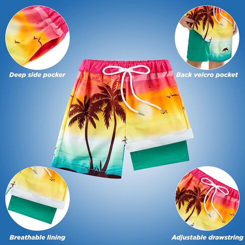Boys Swim Trunk with Compression Boxer Brief Double Layer Beach Surf Board Shorts Kids Quick Dry Anti Chafe Swimwear in Saudi Arabia