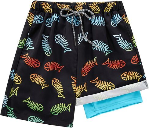 Boys Swim Trunk with Compression Boxer Brief Double Layer Beach Surf Board Shorts Kids Quick Dry Anti Chafe Swimwear in Saudi Arabia