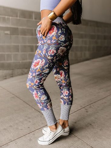 Women's Skinny Fit Floral Elastic Waistband Joggers Pants Lightweight Sweatpants with Pockets Athletic Tapered Pants in Kuwait