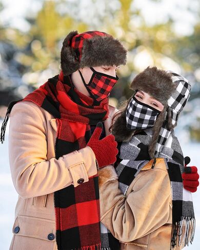 8 Pcs Plaid Trapper Hat Winter Set Buffalo Plaid Ushanka Hats Touch Screen Gloves Mask Russian Windproof Unisex Hats Winter Ear Flap for Men Women Climbing Hiking Cold Weather Christmas in Saudi Arabia