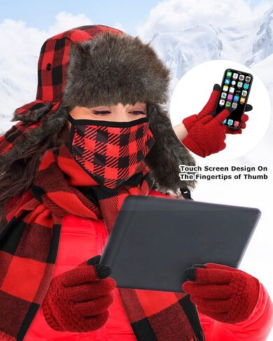 8 Pcs Plaid Trapper Hat Winter Set Buffalo Plaid Ushanka Hats Touch Screen Gloves Mask Russian Windproof Unisex Hats Winter Ear Flap for Men Women Climbing Hiking Cold Weather Christmas in Saudi Arabia