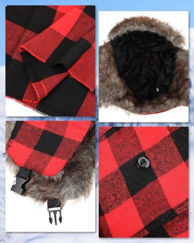 8 Pcs Plaid Trapper Hat Winter Set Buffalo Plaid Ushanka Hats Touch Screen Gloves Mask Russian Windproof Unisex Hats Winter Ear Flap for Men Women Climbing Hiking Cold Weather Christmas in Saudi Arabia