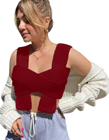 Sweater Vest for Women Sleeveless Crop Knitwear Casual Strappy Backless Tank Top Streetwear in Saudi Arabia