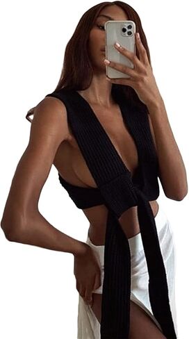 Sweater Vest for Women Sleeveless Crop Knitwear Casual Strappy Backless Tank Top Streetwear in Saudi Arabia