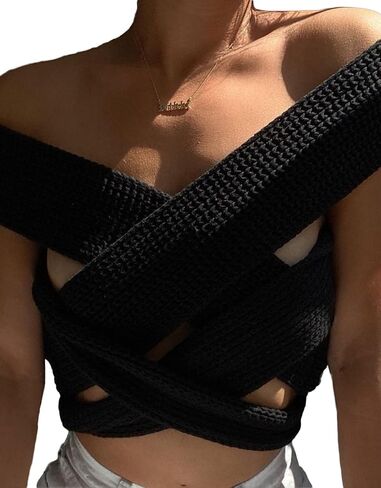 Sweater Vest for Women Sleeveless Crop Knitwear Casual Strappy Backless Tank Top Streetwear in Saudi Arabia