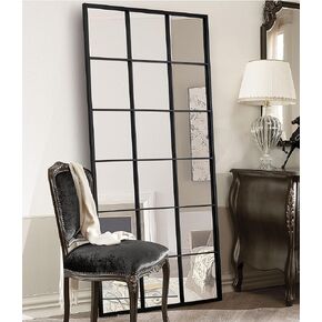 Mirrace Black Metal Windowpane Wall Mirror | Outdoor Garden Modern Long Window Mirror | Large Black Wall Mounted Mirror | Metal Rectangular Window Pane Inspired Wall Mirror 35 x 70 in