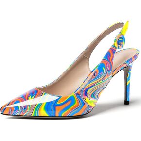 WAYDERNS Women's Slingback Patent Leather Pointed Toe Sexy Stiletto High Heel Pumps Wedding Dress Shoes 3.5 Inch