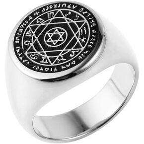 HZMAN Talisman Seal Solomon Six-Pointed Star 12 Constellation Rings Stainless Steel Bnad for Men Women