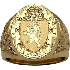 925 Sterling Silver Men's Crown Lion Shield Badge Ring 18K Yellow Gold Plated Royal Seal Men's Ring Eternity Engagement Wedding Anniversary Hip Hop Rock Band Cocktail Party Ring Size 8-12 607
