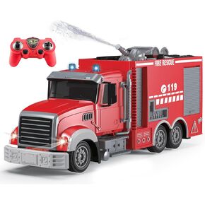 Remote Control Firetruck Toy,RC Firefighter Truck with Water Spraying Pump and Lights Two Rechargeable Batteries,6 Channel Remote Operated Fire Engine for Kids Boys Gift