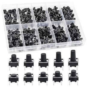 QTEATAK 200Pcs 6 * 6mm 10 Sizes (4.3,5,5.5,6,6.5,7,7.5,8,9,10mm Height) 2 Pin Momentary Tactile Tact Push Button Switch Through Hole Breadboard Friendly for Panel PCB