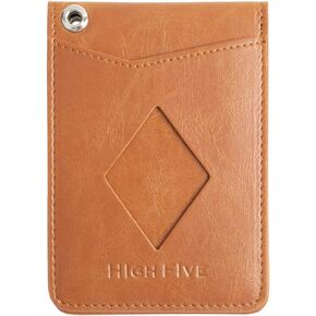 HIGH FIVE Vegan Leather Pass and Card ID Holder for Men and Women Business Office School Use - Brown