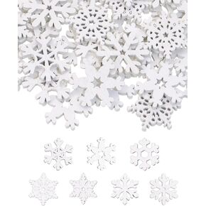 80PCS Snowflake Decorations Wood Slices Ornaments Christmas Cutouts Buttons Tags for Xmas Tree Hanging Painting DIY Crafts Projects Gifts Bags Holiday Party School Home Activity, 20MM, White